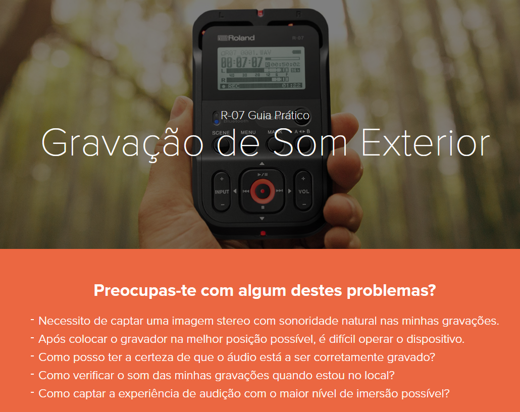 Roland R-07 BK Gravador Portátil Bluetooth SDHC